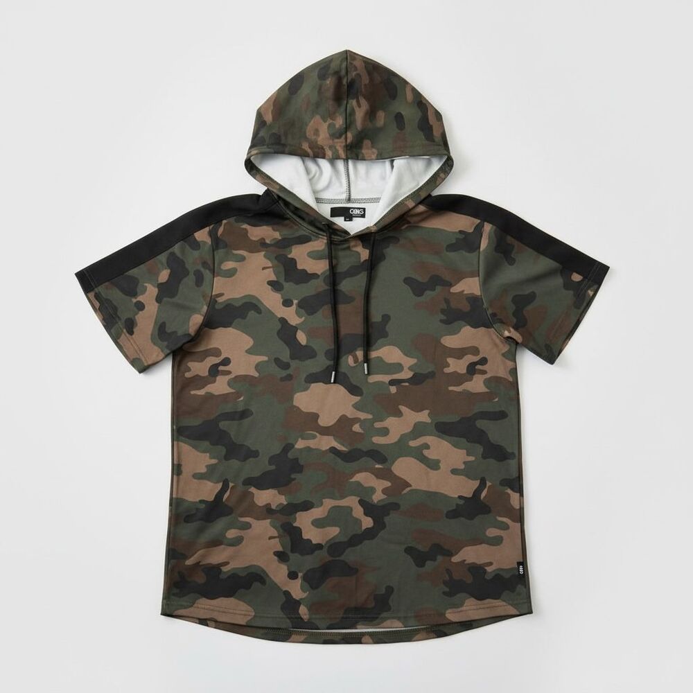 GBG Los Angeles Men's Camo Short Sleeve Hoodie Pullover Large L 100% Polyester